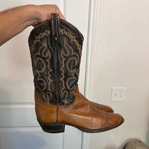 Tony Lama Black Label Two Tone Cowboy Boots Mens Sz 10 Brown Black Made In USA